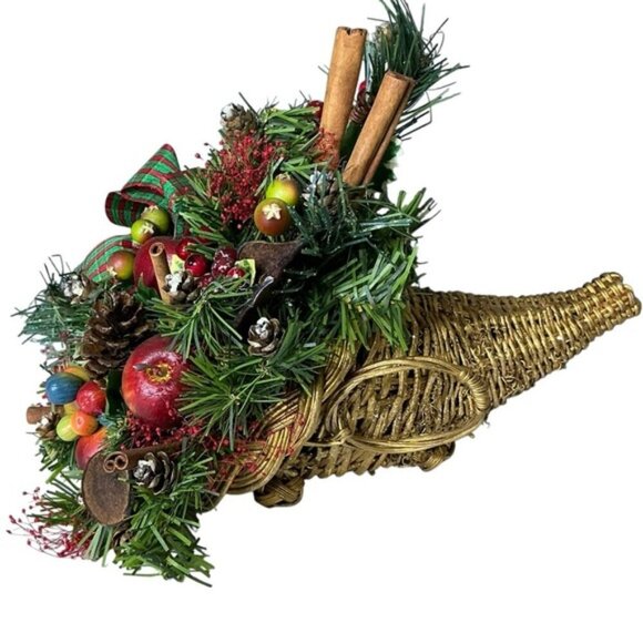 Table Centerpiece Handmade Table Christmas Winter Thanksgiving Cornucopia Horn - Picture 1 of 13